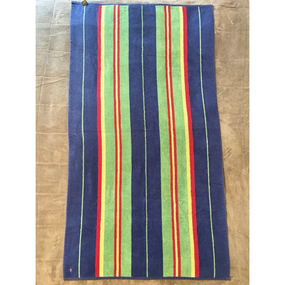 VTG Ralph Lauren Large Towel Polo Striped Blue Green Yellow Red 36
